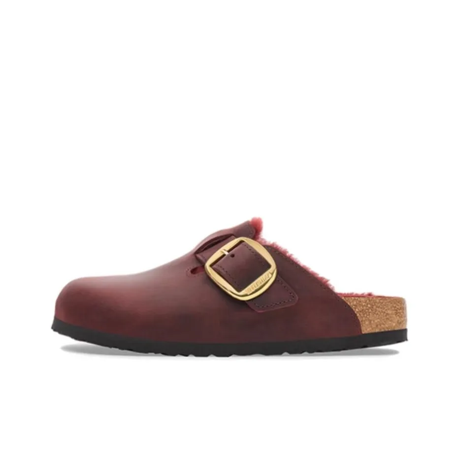 Birkenstock Boston Shearling Closed Toe Slippers Unisex Burgundy Narrow