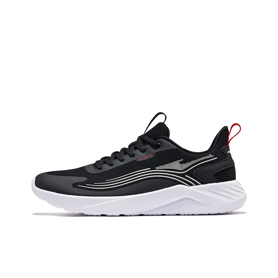Erke Cushioning Breathable Low Top Running Shoes Men's Jet Black & Light Gray
