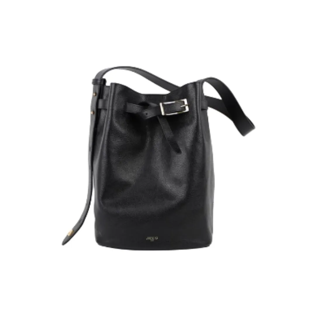 APEDE MOD Сумка-ведро из крупнозернистой текстуры коровьей кожи плечевая сумка среднего размера женская каменно-черная