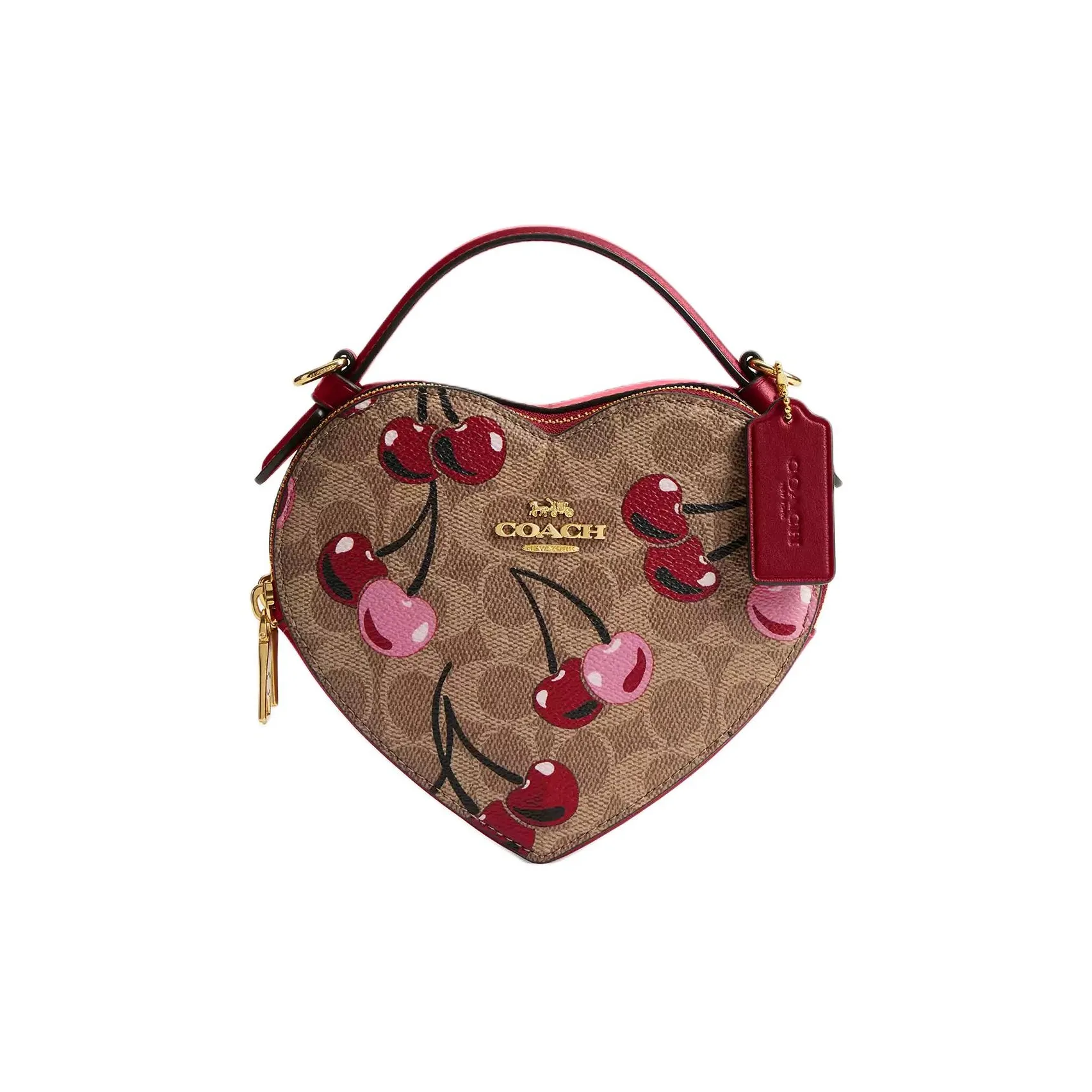 COACH Heart Coated Canvas Heart Shaped Bag, Shoulder Bag, Crossbody Bag, Handbag Mini Women's Tan