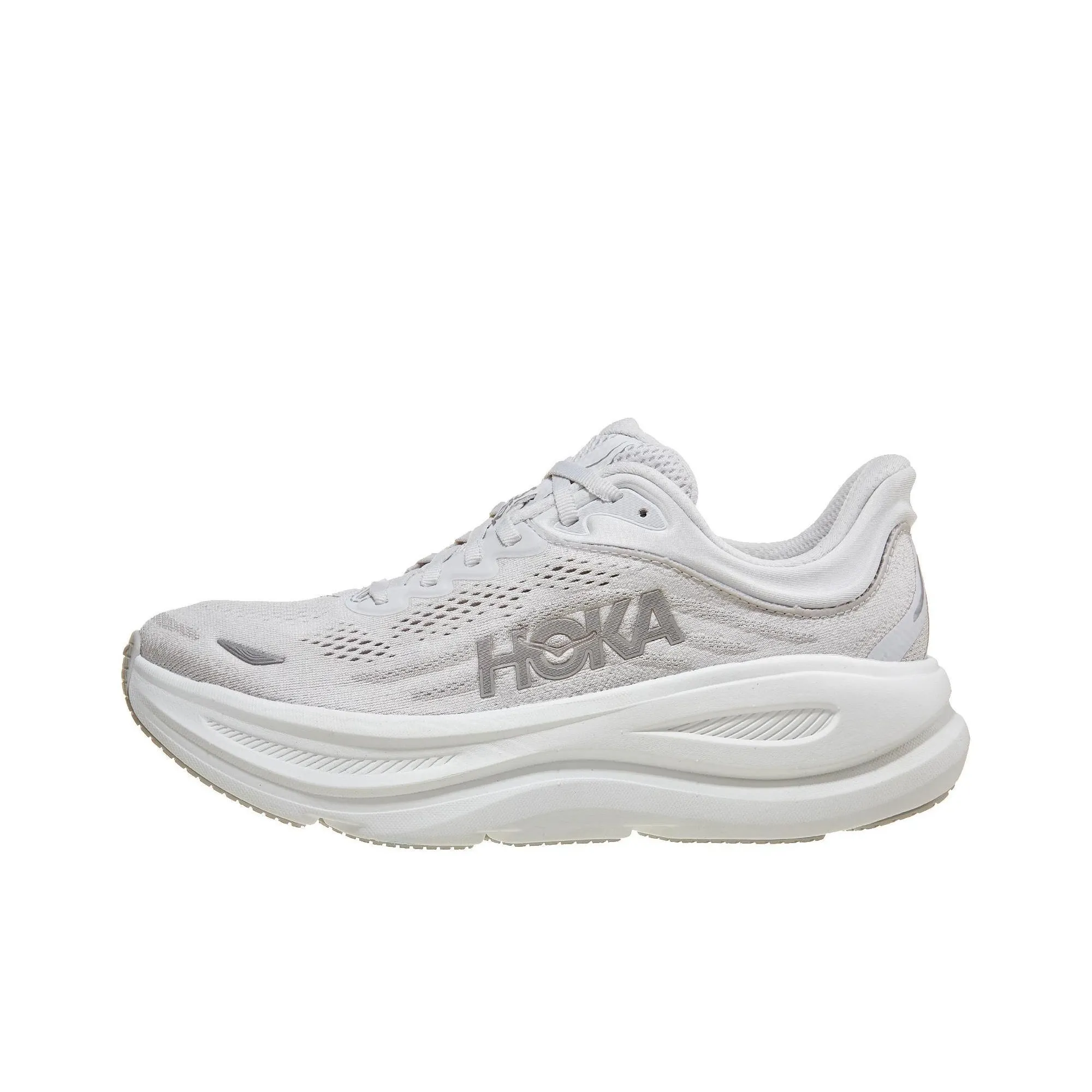 HOKA ONE ONE Bondi 9 Support Cushioning Breathable Low Top Long Distance Running Shoes Women's White Silver