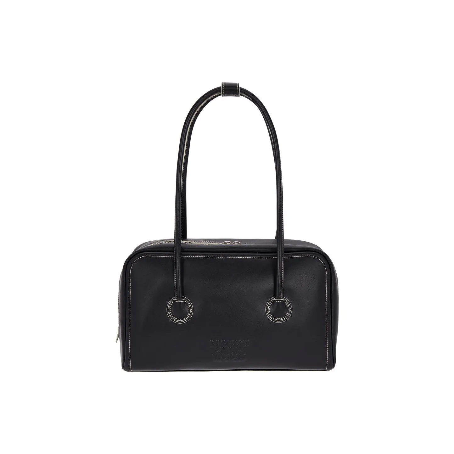 MARGE SHERWOOD Soft Plain Weave Cow Leather Shoulder Bag Medium Size Women's Black