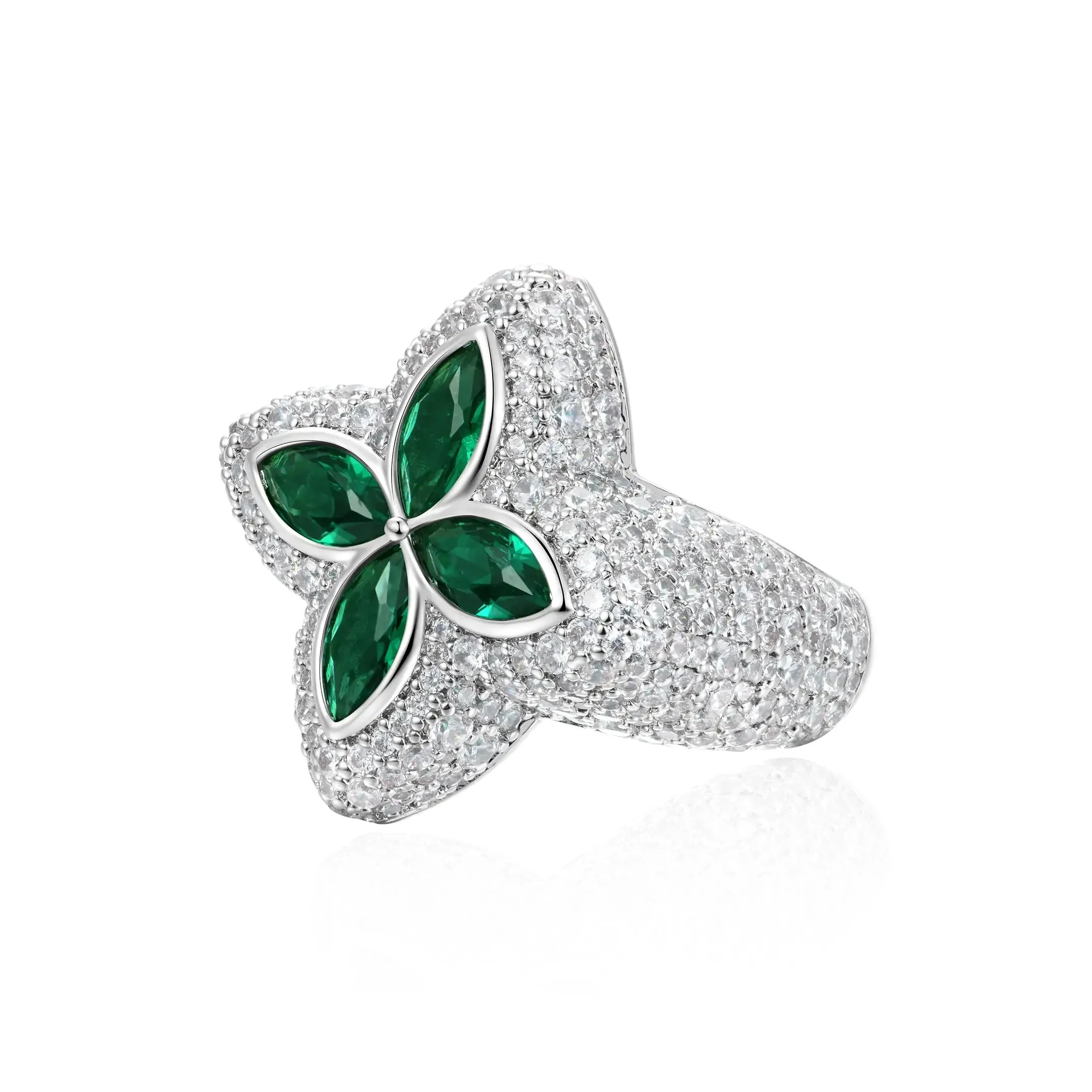 APORRO Lucky Handcrafted Full Rhinestone Embellished Rings Unisex 18K White Gold Coated