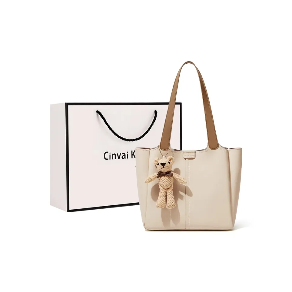 CinvaiKrose Коровья кожа Сумка Тоут Сумка Тоут Сумка Сумка на плечо Большая Женская Кремовая