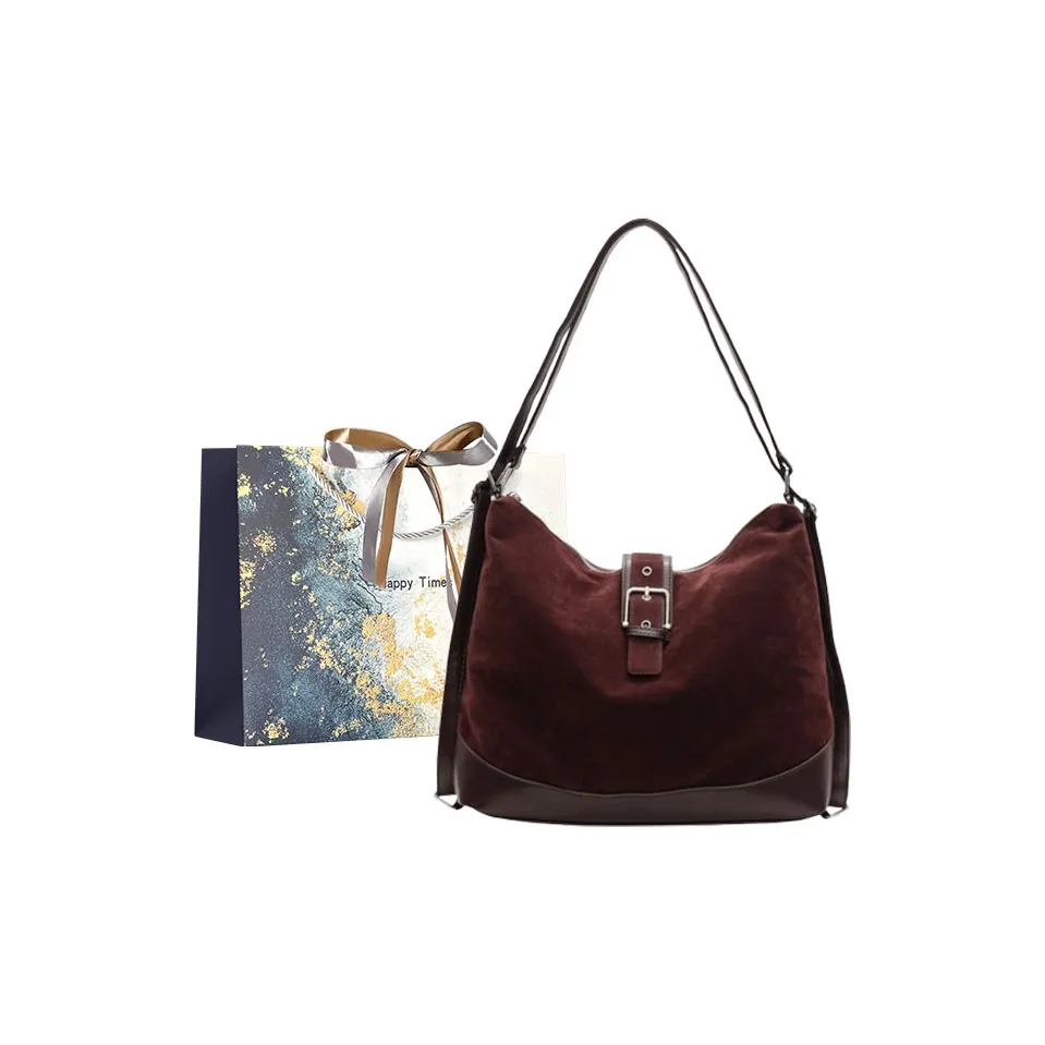 Iman's House Замша Плечевая сумка Стандартная Женская Кофейная