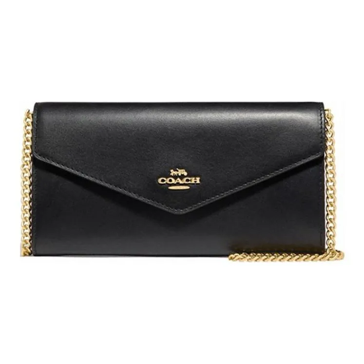 COACH Envelope Cow Leather Chain Bag, Envelope Bag, Wallet, Shoulder Bag, Crossbody Bag Medium Size Women's Black