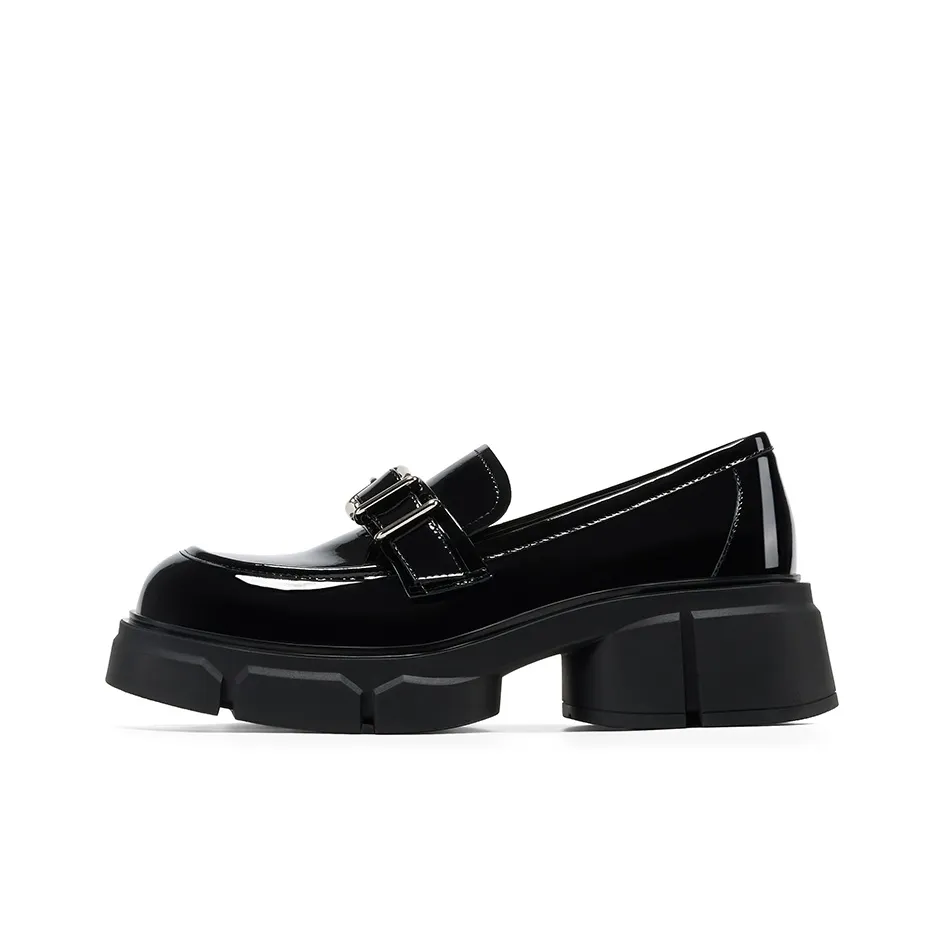 GG CC Versatile Small Leather Shoes Platform Loafers 5.5cm Women's Black