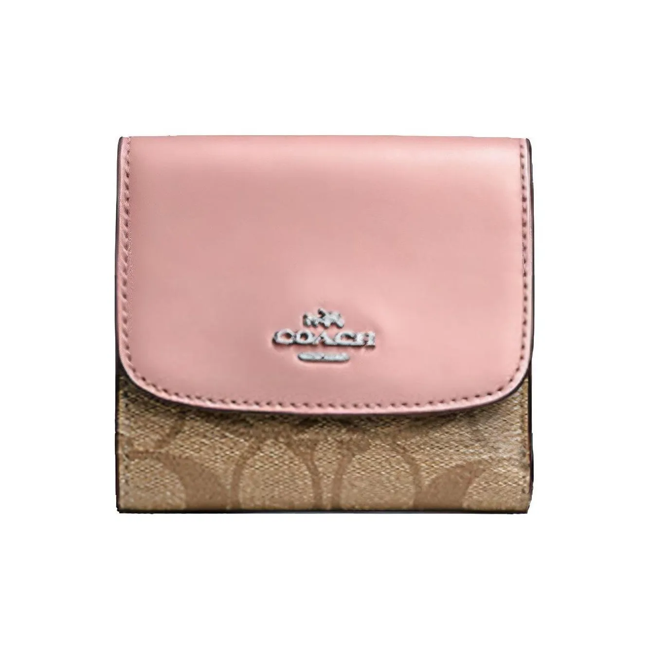 COACH PVC Поливинилхлорид Клатч Кошелек Женские Светло-розовый и Светло-коричневый Монограмма