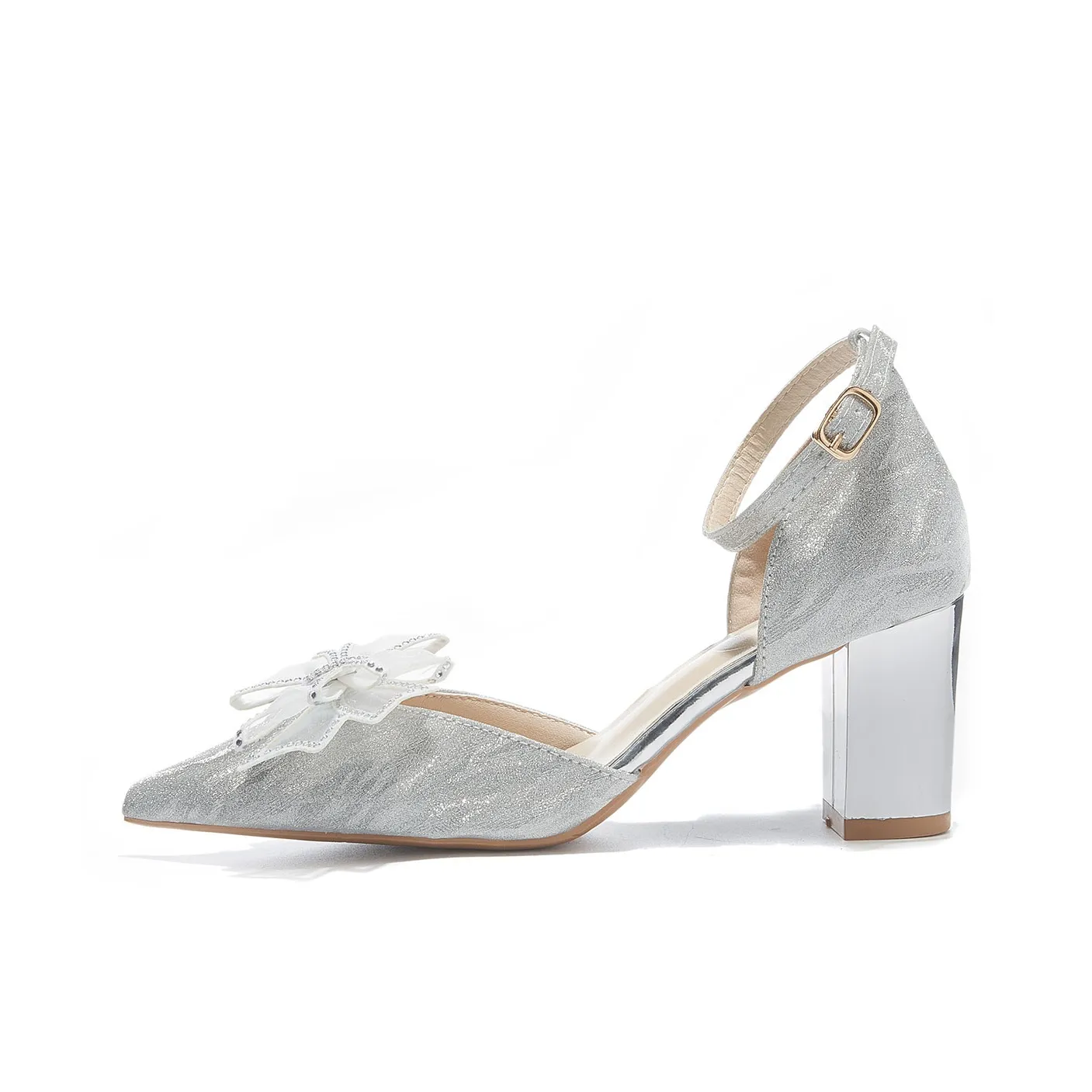Medd Bowknot French Crystal Wedding Shoes High Heels 8 см Women's Silver