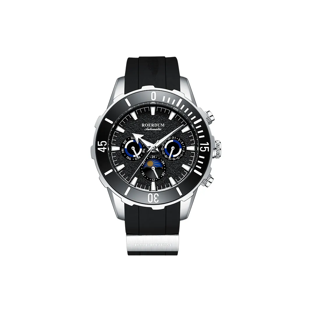 ROERDUM Stalker Automatic Mechanical Movement Silicone Strap Watch Men's Watches Black Dial
