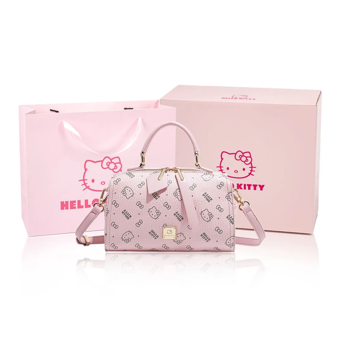 MESUCA Hello Kitty Collaboration PU Shoulder Bag Crossbody Bag Boston Bag Handbag Regular Women's Pink/Brown/Milk Tea