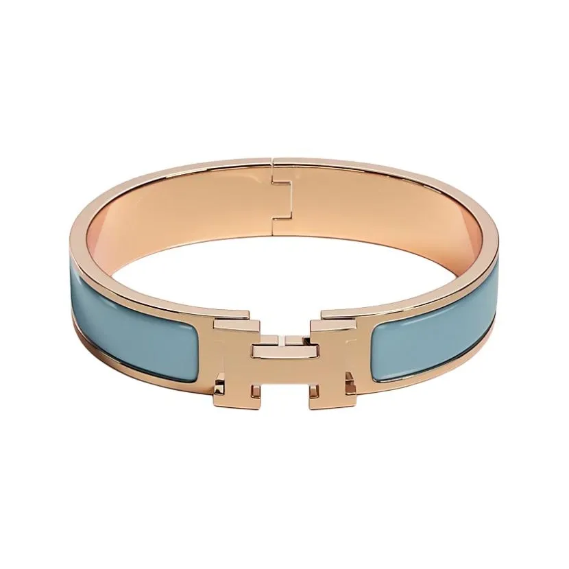 HERMES Rose Gold Plated, Enamel, Metal Bangles Women's Blue