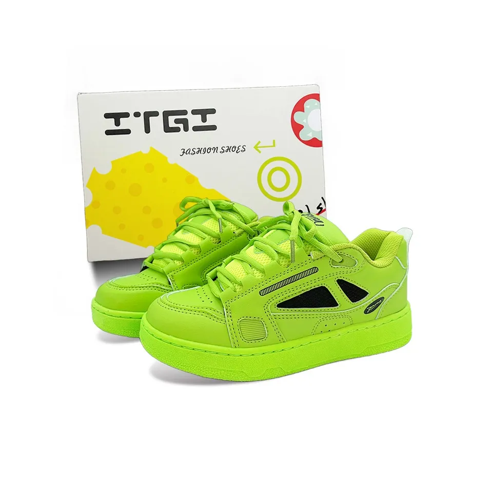 ITGI Slip-resistant Abrasion-resistant Low-top Skateboard Shoes Unisex Neon Green Black ITGI Противоскользящие Износостойкие Низкие Кеды для Скейтбординга Унисекс Неоново-зеленый Черный