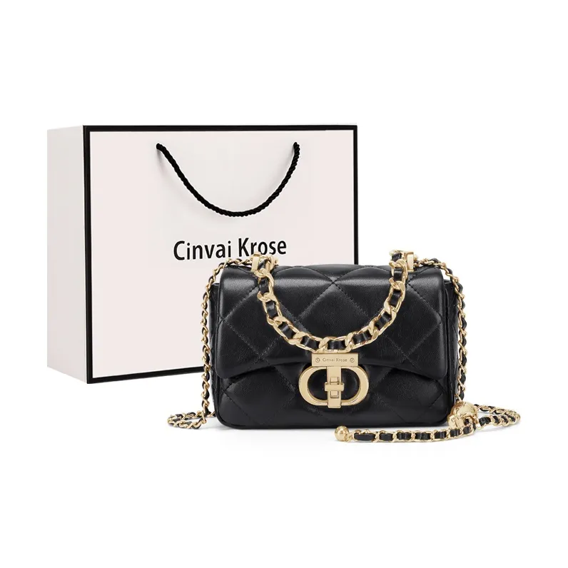 CinvaiKrose Сумка через плечо из коровьей кожи с синтетической кожей маленькая женская черная кремово-белая