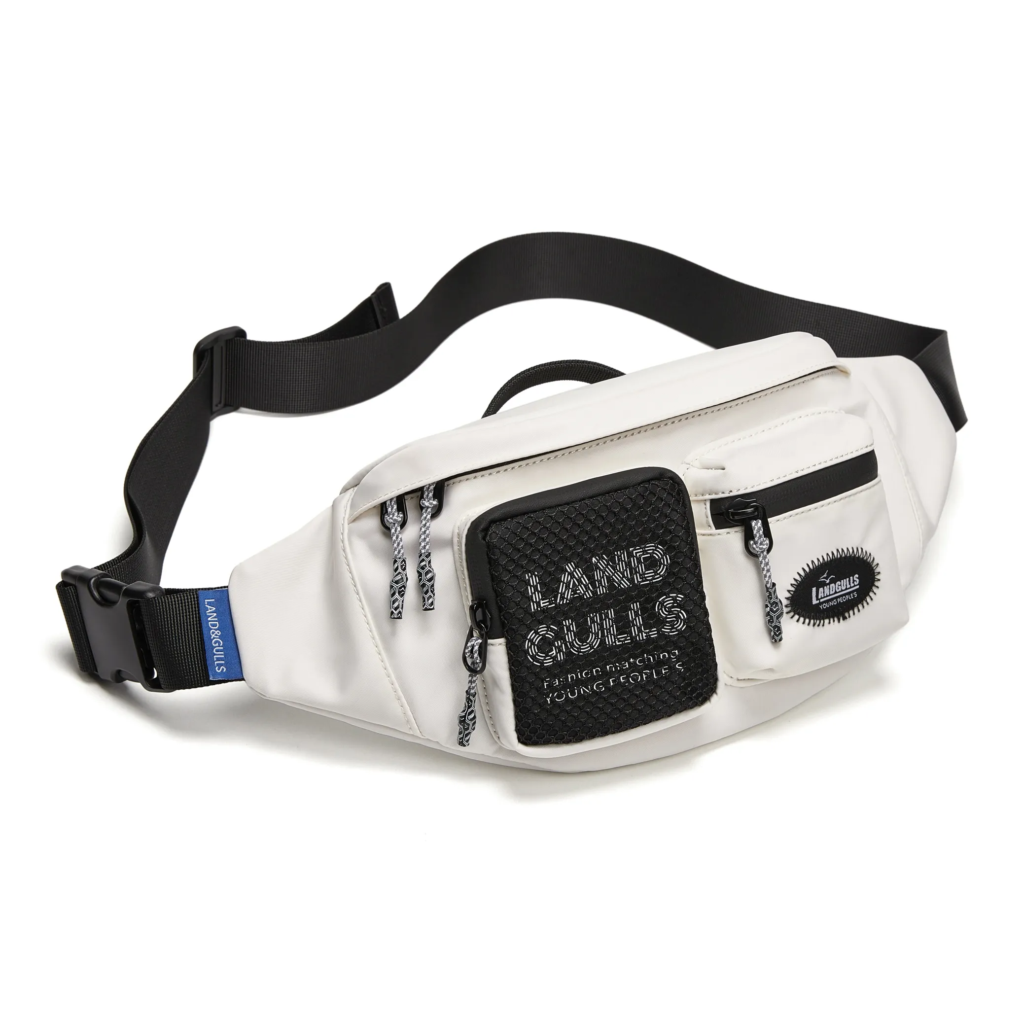 Land Gulls Сумка из нейлона Sling Сумка через плечо Сумка на плечо Бананка Унисекс Черный Белый