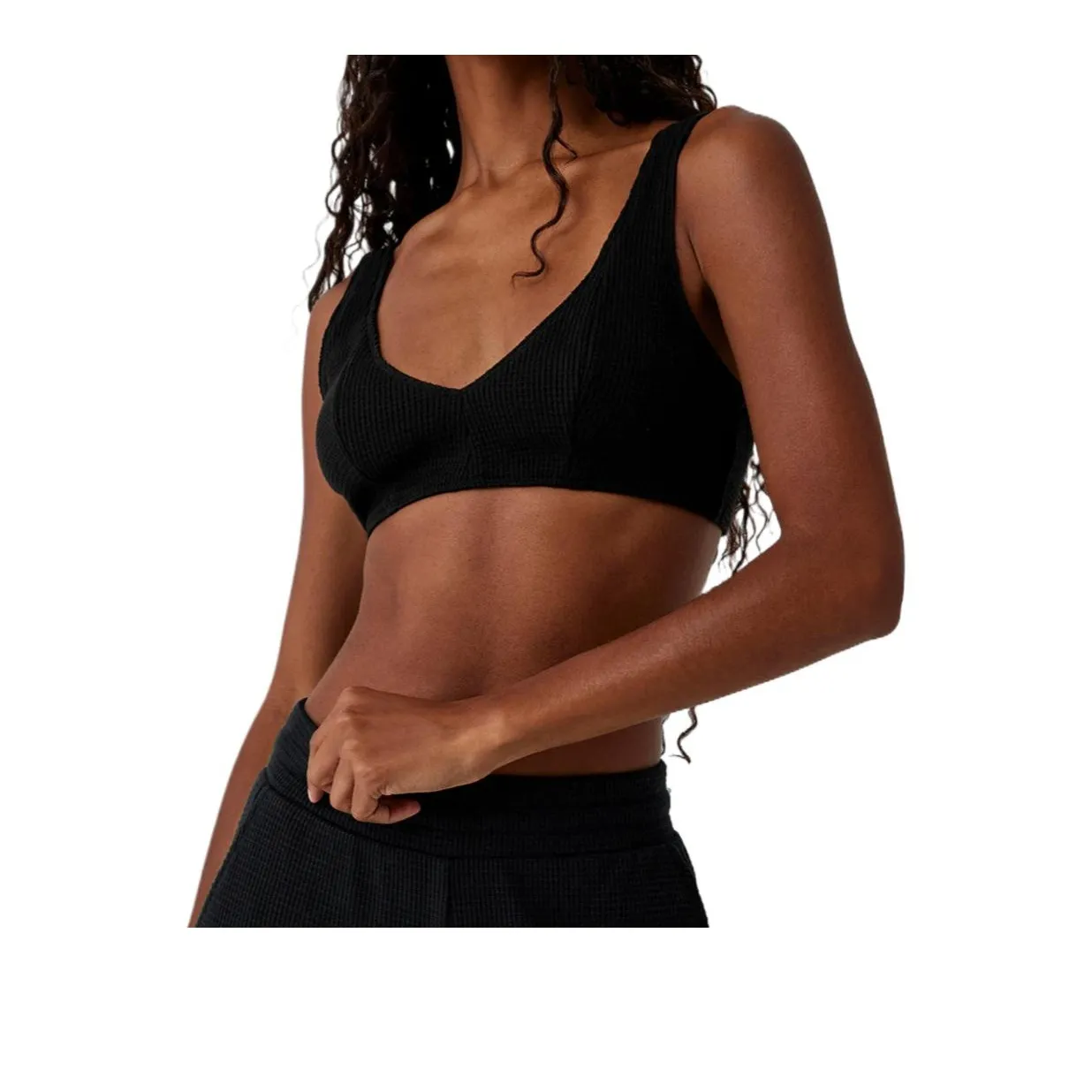 Alo Yoga Waffle Weekend Escape Бюстгальтер Женский Черный