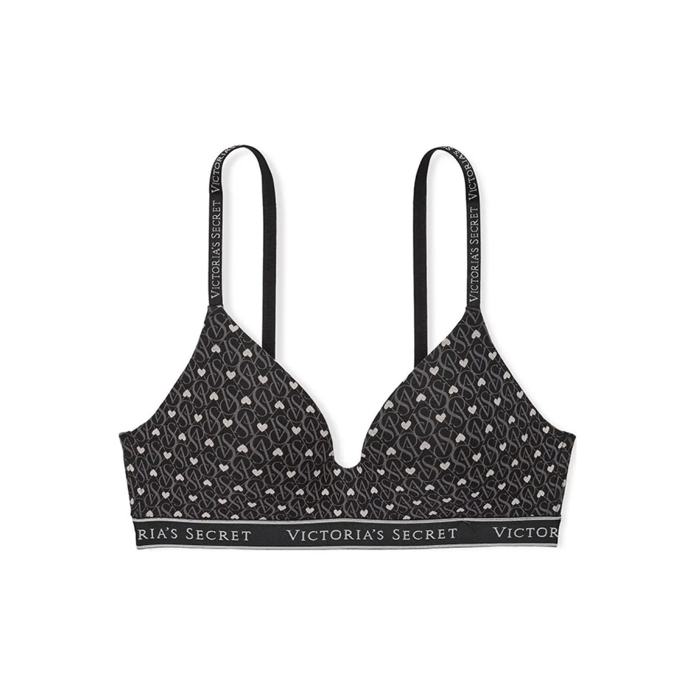 Victoria's Secret Valentine's Day Collection Черный Письмо Сердце Принт Женские Бюстгальтеры