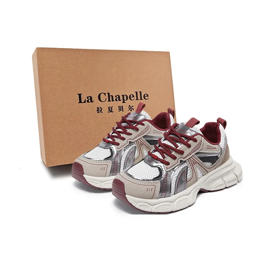 La Chapelle Wear Resistant Height Increasing Low Top Chunky Sneakers Women's Red