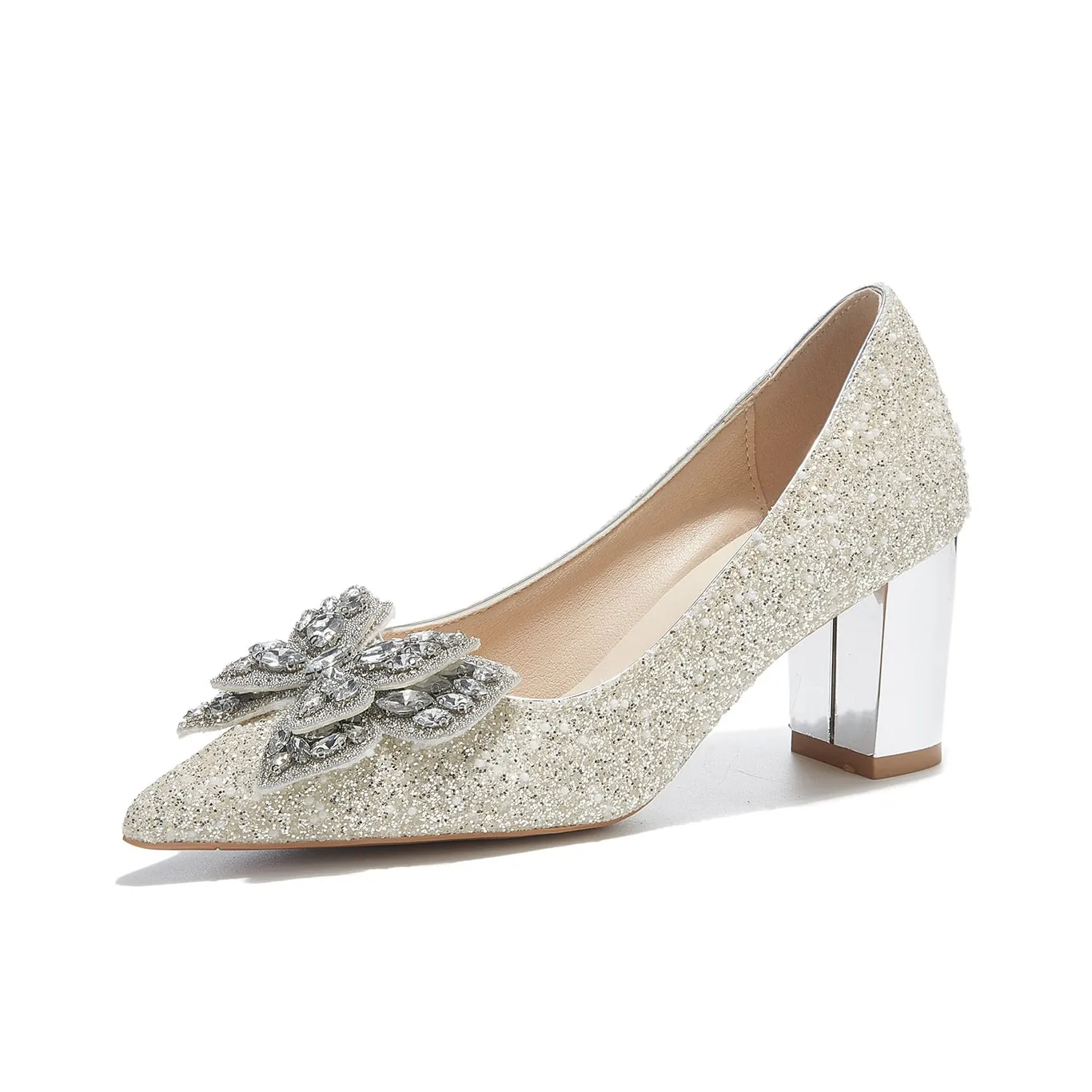 Medd Bowknot French Crystal Wedding Shoes High Heels 6 см Women's Silver