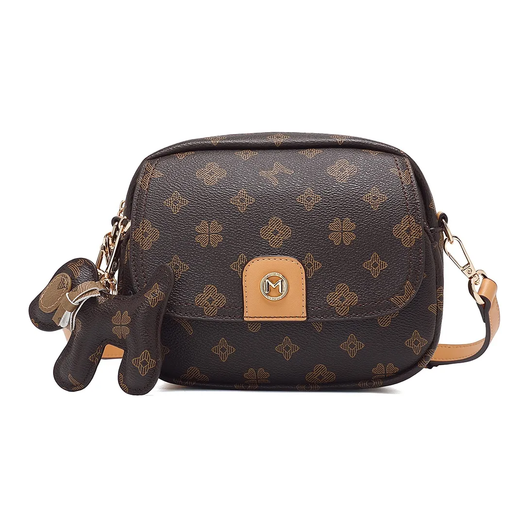 MEXICAN Polyvinyl Chloride Leather Shoulder Bag, Crossbody Bag Regular Women's Dark Brown/Ecru