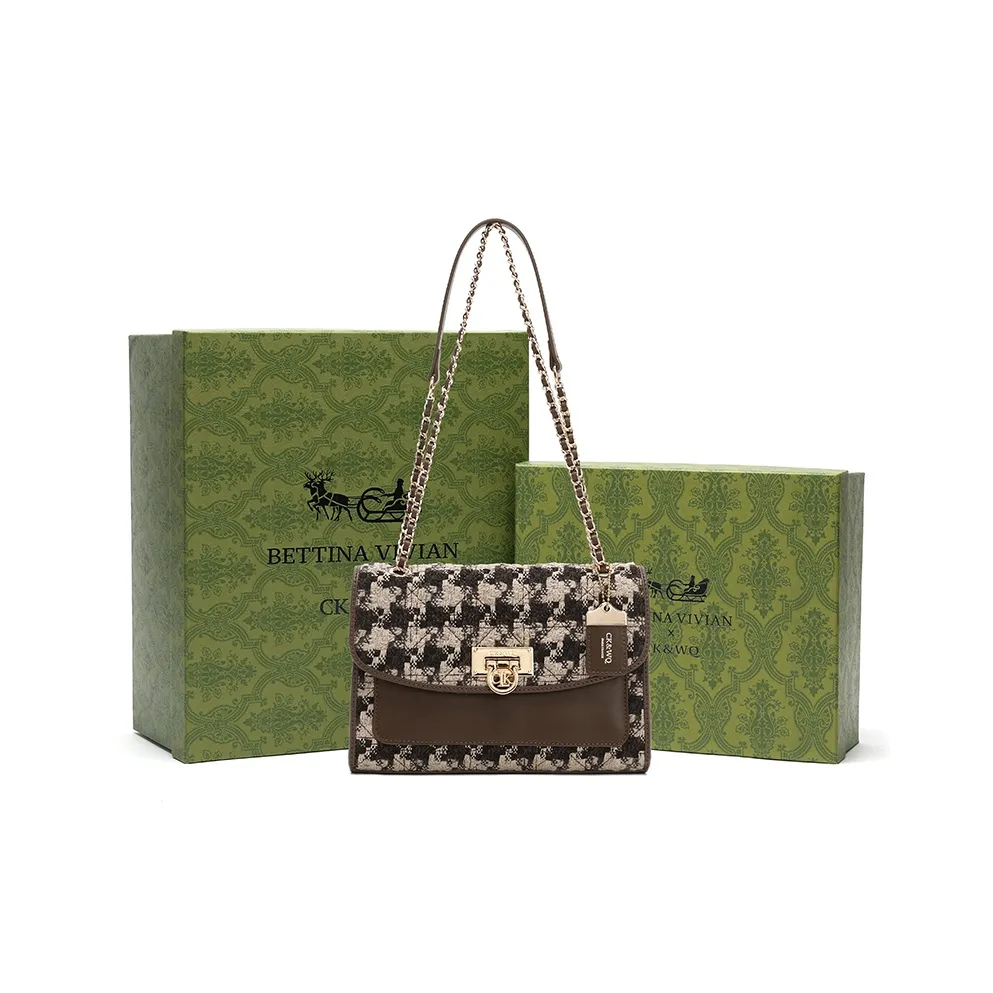 BETTINA VIVIAN ПУ (полиуретан) Текстильная смесь Сумка через плечо Женская Кофейного цвета