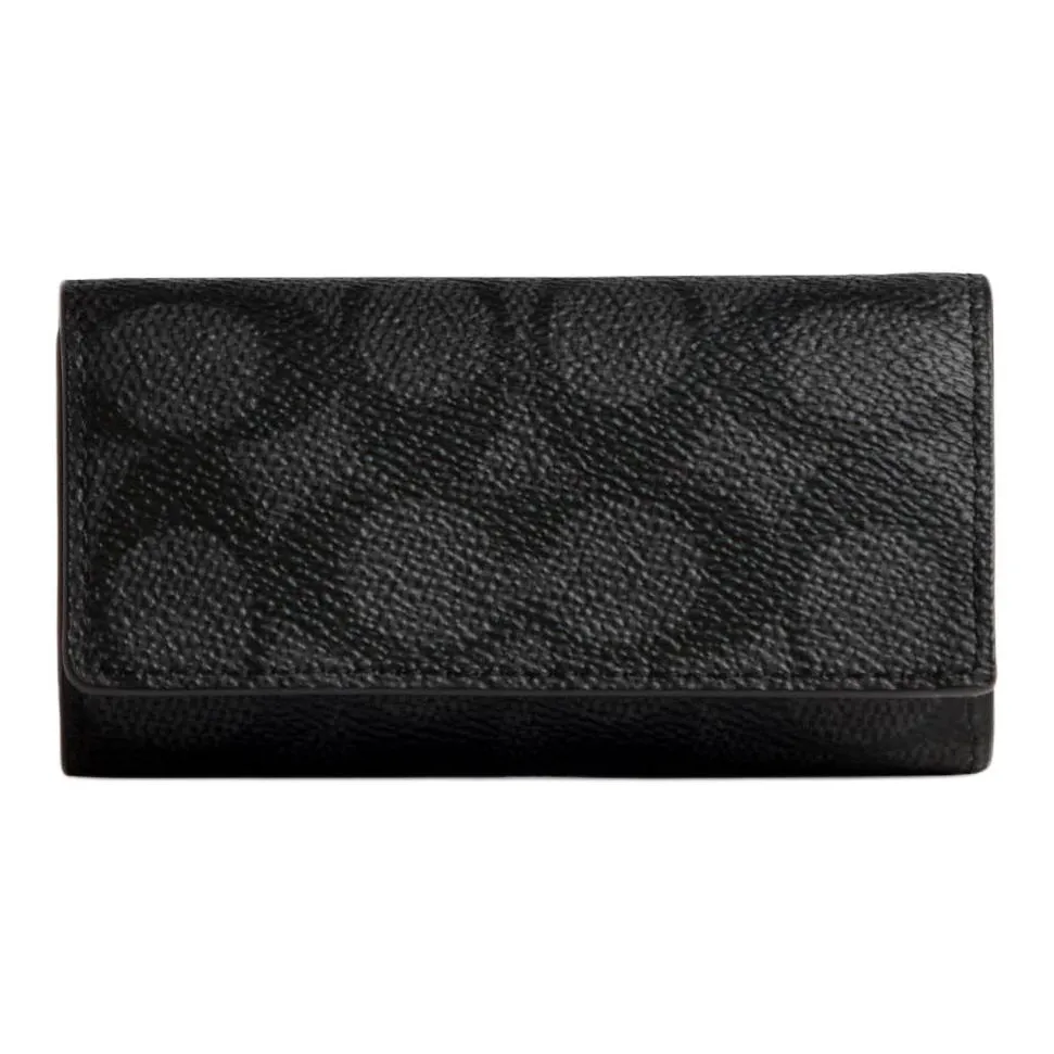 COACH Six Ring Coated Canvas With Refined Calfskin Key Pouch Mini Unisex Black
