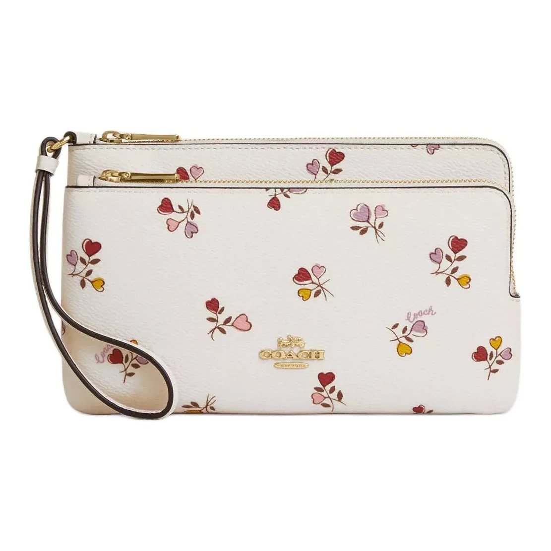 COACH Double Zip Wallet Coated Canvas Wallet Women's Gold And Chalk Multicolor