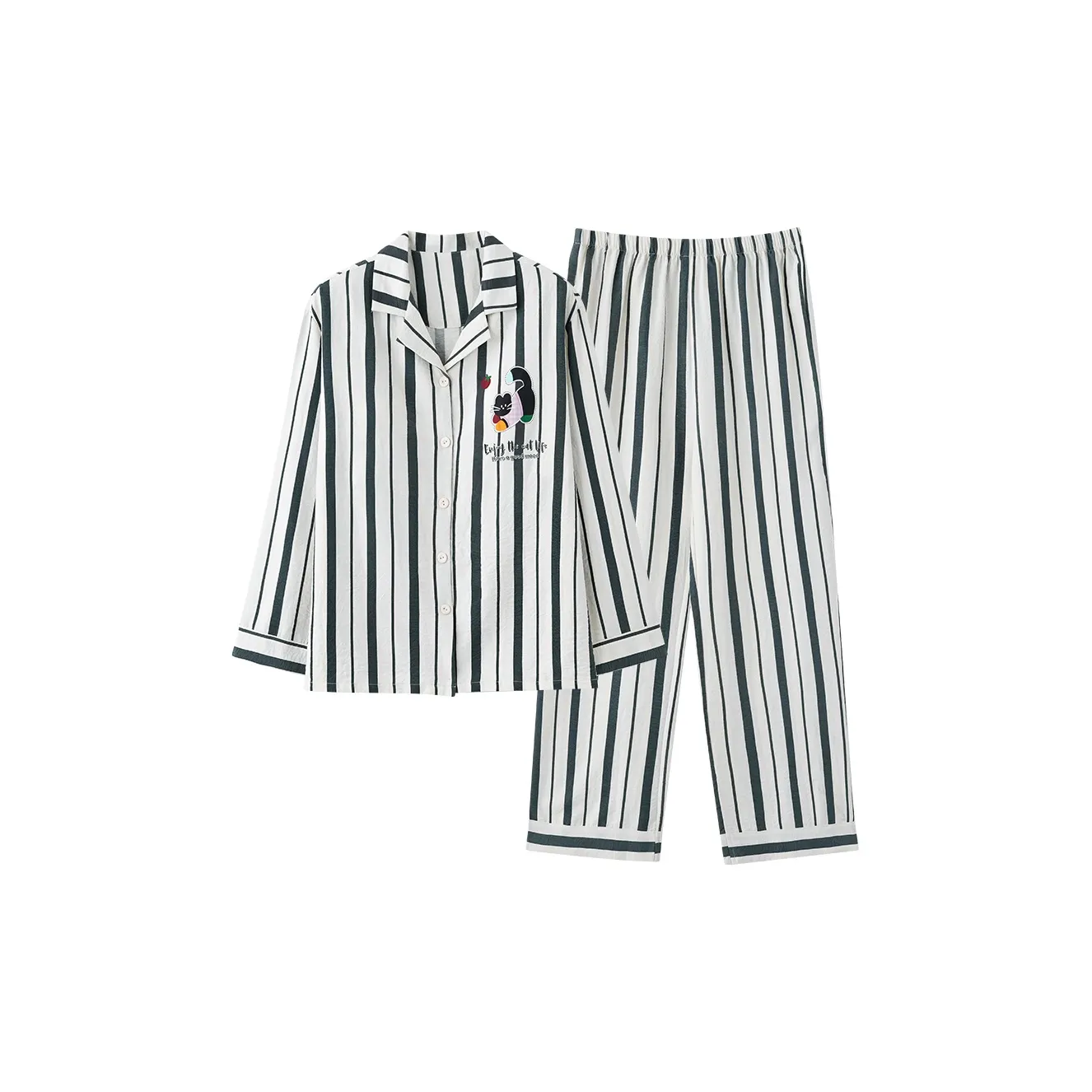 Lanza Pajama Set Women's Vertical Striped Cats