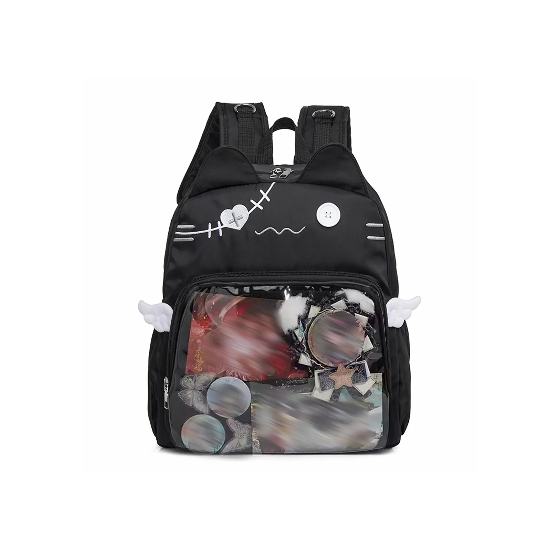 UNITE STAR Nylon Fabric Capacity Transparent Pain Layer Beancard Badge Versatile Backpack Women's Blue/Pink/Black