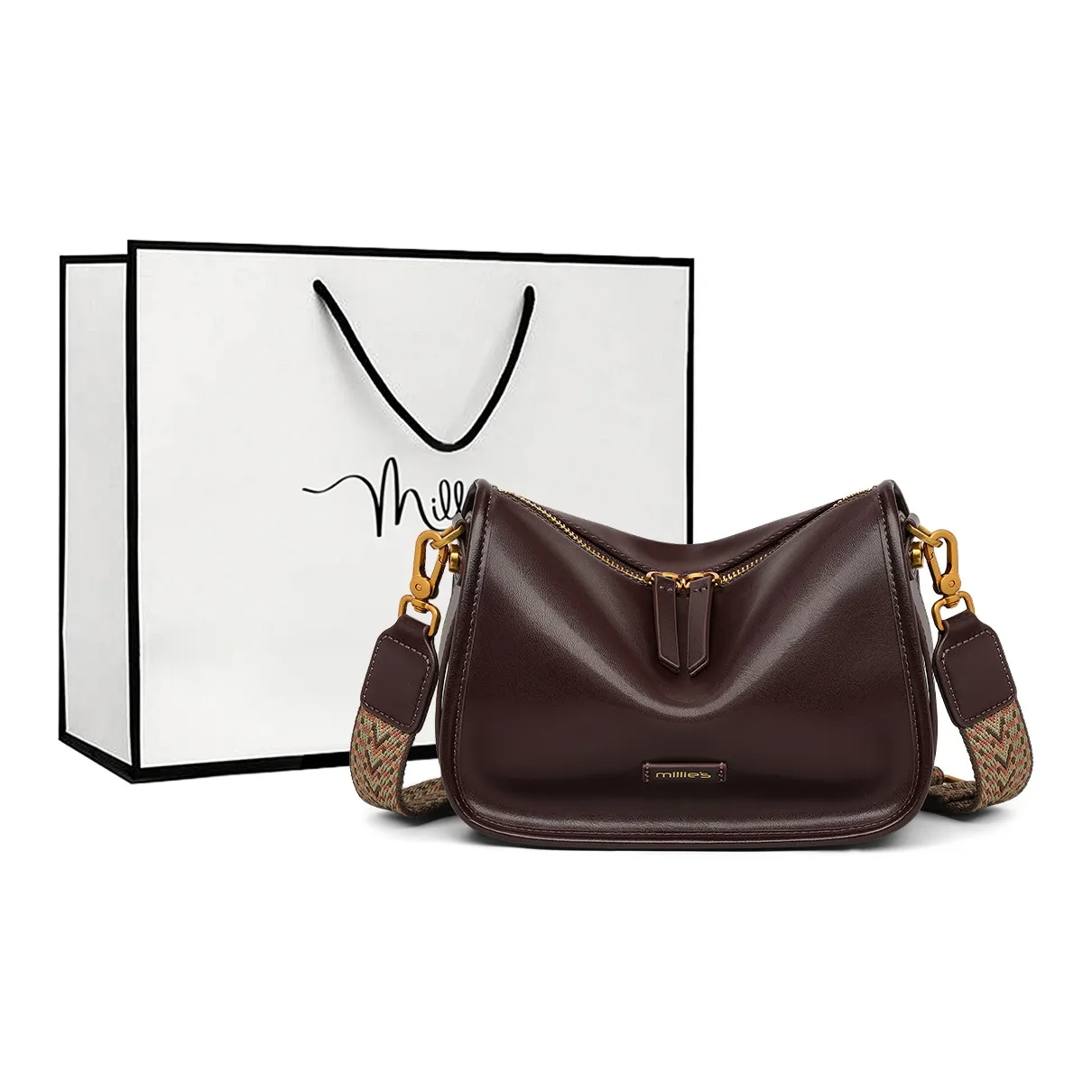 MILLIE'S Сумка через плечо из коровьей кожи Женская Винный Кофейный