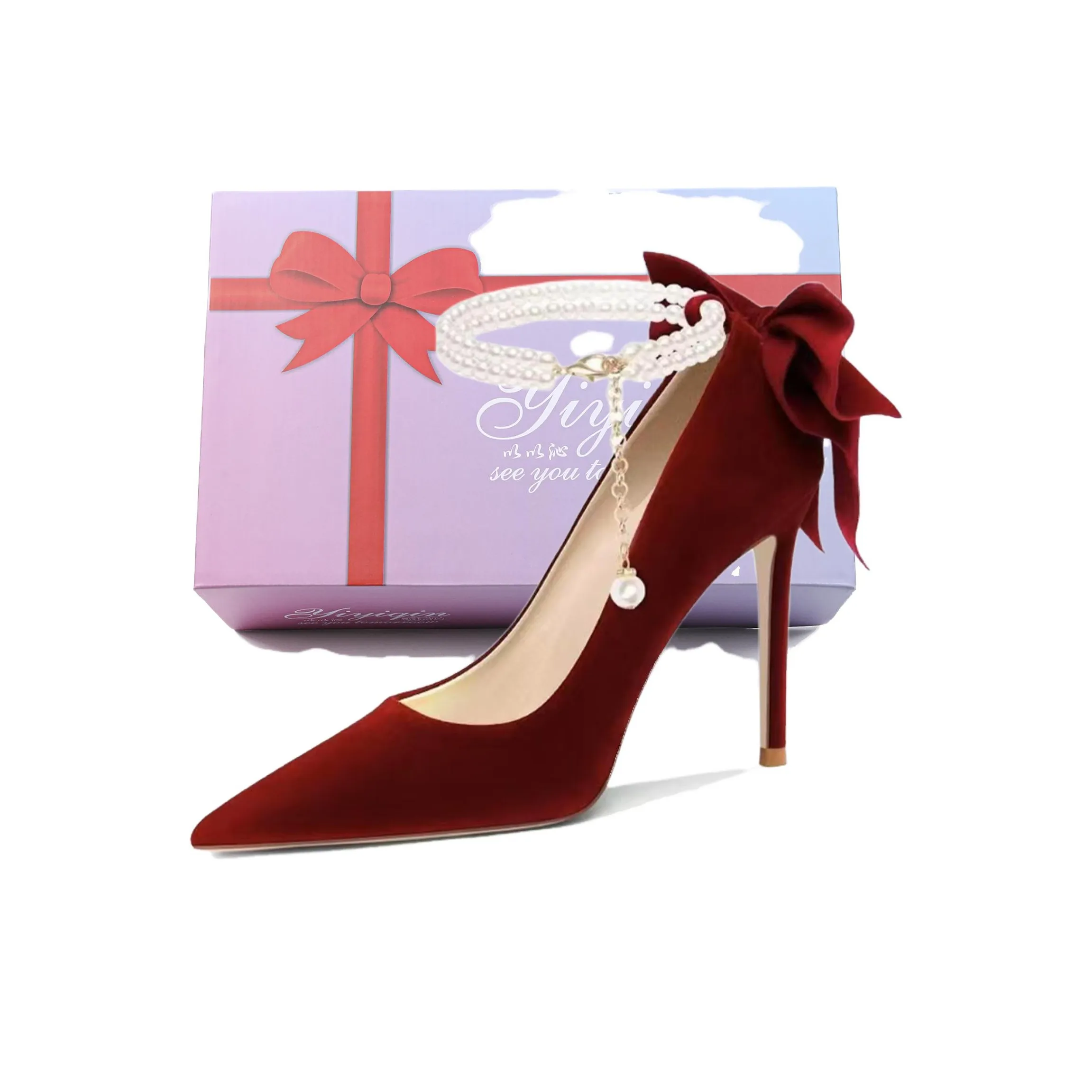 Take the Qin Низкий каблук Высокий каблук Женский Розовый Красный