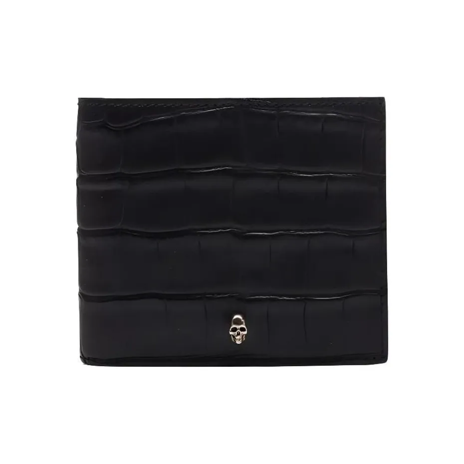Alexander McQueen Imitation Crocodile Pattern Genuine Leather Card Holder Men's Black