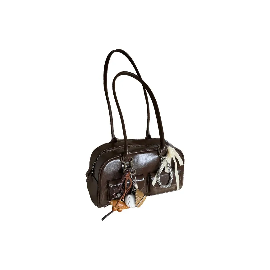 BEMIX PETS PU Bowling Bag, Underarm Handbag, Shoulder Bag Women's Brown