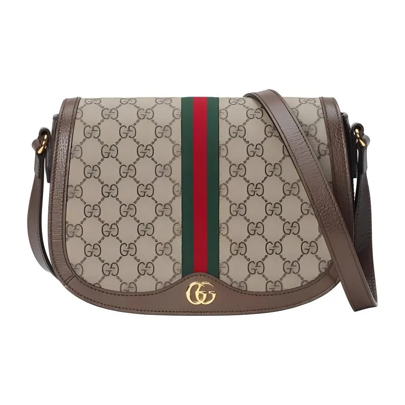 GUCCI Ophidia Canvas With Leather Saddle Bag, Crossbody Bag, Shoulder Bag Women's