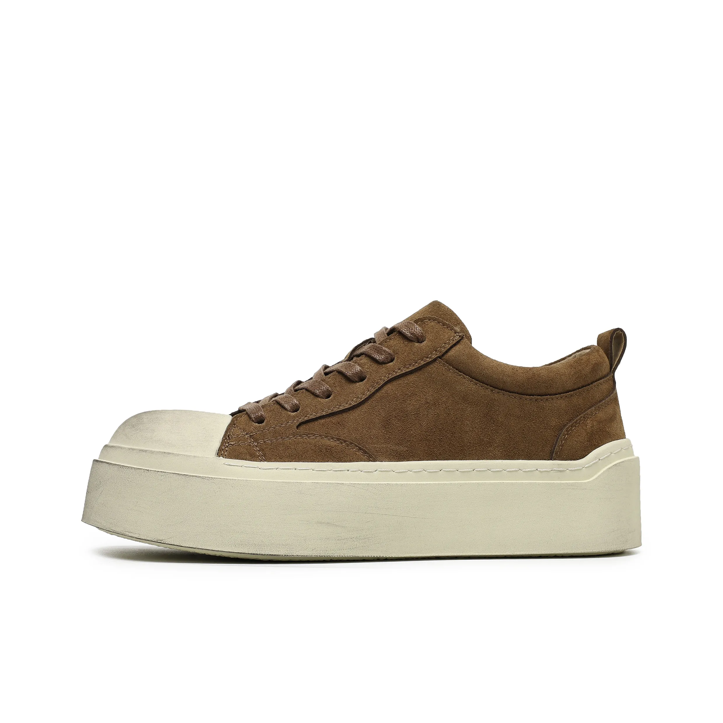 Hong Kong Meng Slip-resistant Breathable Height-increasing Low-top Skateboard Shoes Men's Worn Brown Hong Kong Meng Противоскользящие Дышащие Увеличивающие высоту Низкие Кроссовки для скейтбординга Мужские Потертый Коричневый