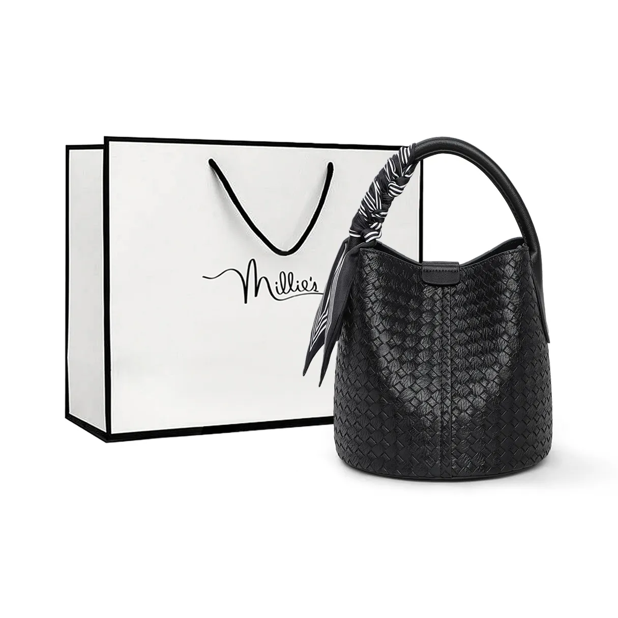 MILLIE'S Сумка из коровьей кожи с синтетической кожей ведрообразной формы через плечо на одно плечо женская черная