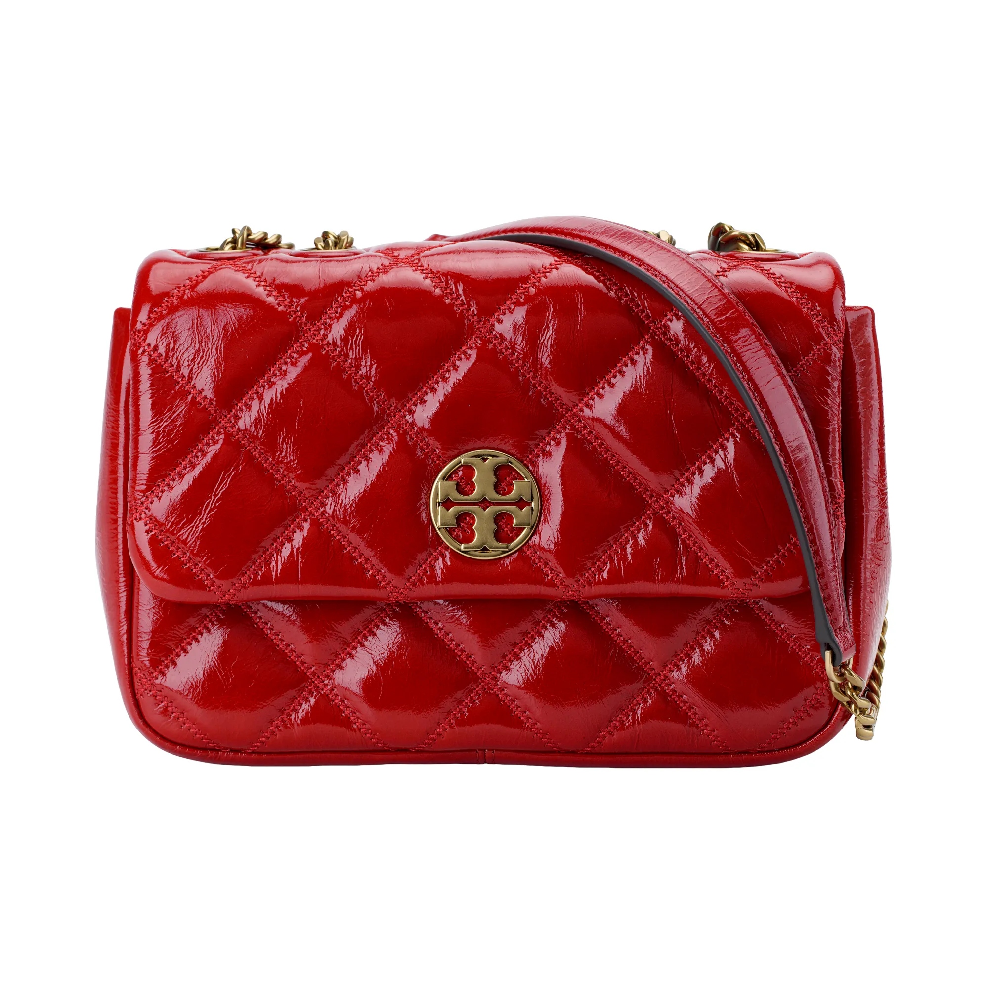 TORY BURCH Shiny Goat Waxed Leather Chain Bag, Shoulder Bag, Crossbody Bag Women's Red
