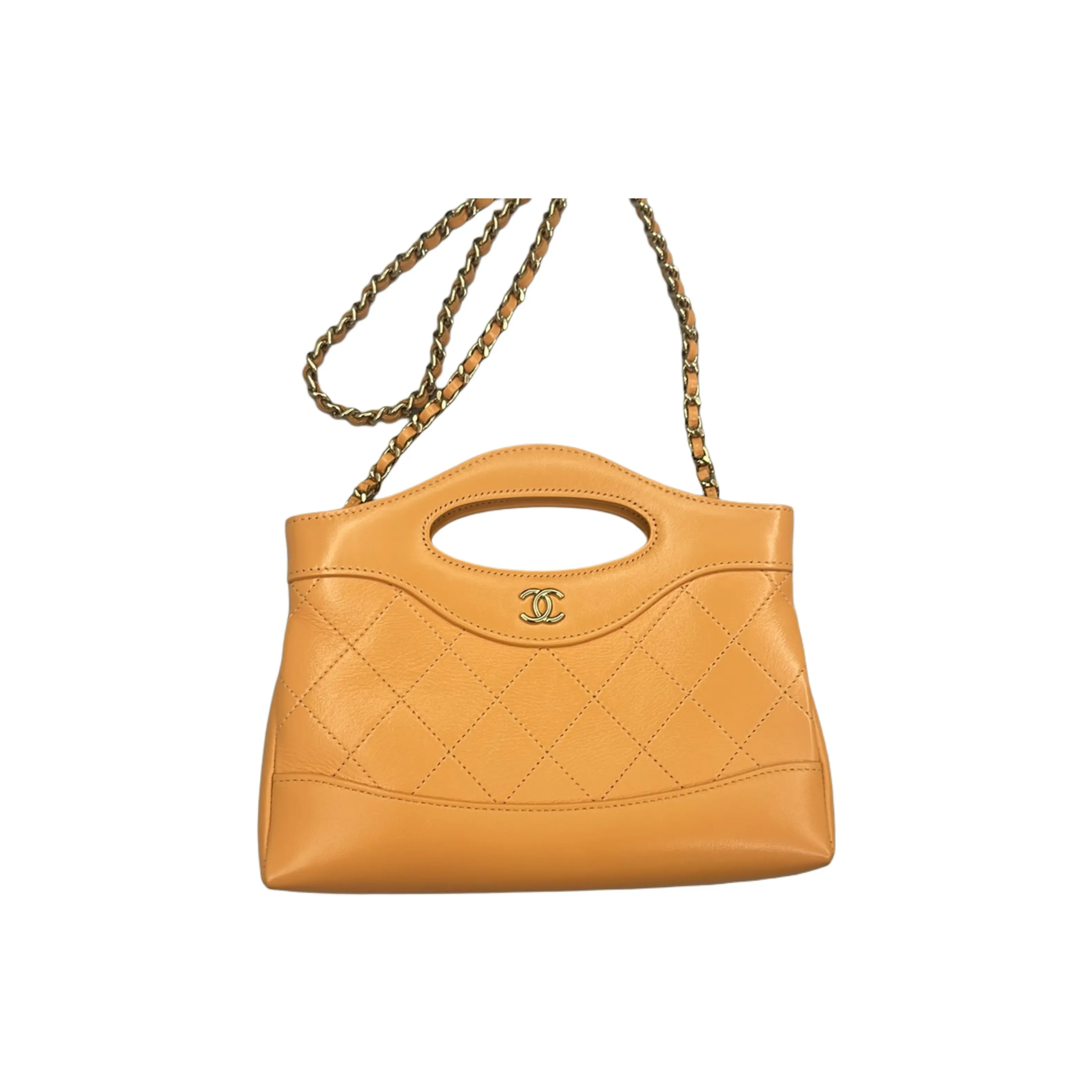 CHANEL Cow Leather Handbag, Shoulder Bag, Crossbody Bag Women's Orange