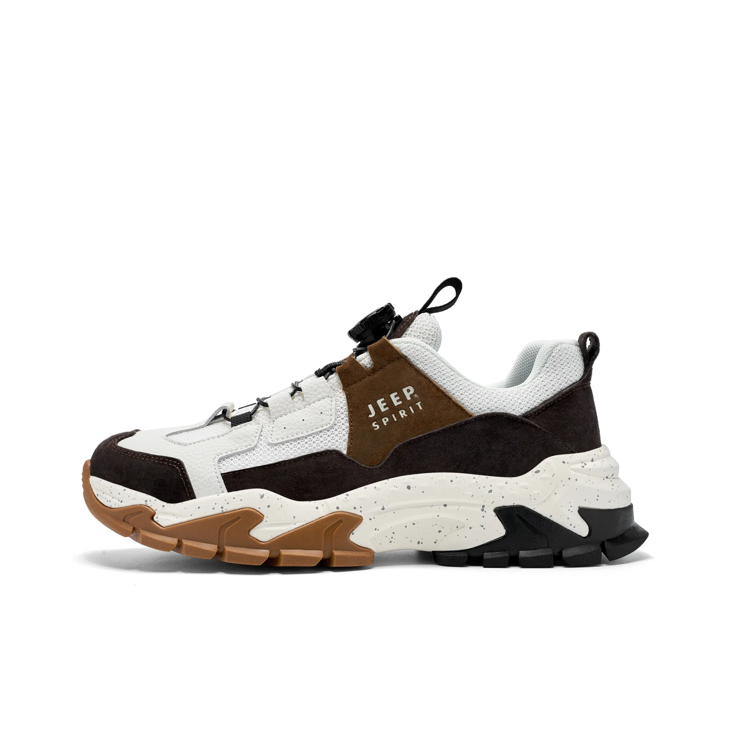 JEEP SPIRIT Abrasion Resistant, Breathable, Lightweight, Height Increasing Low Top Chunky Sneakers Men's White Brown