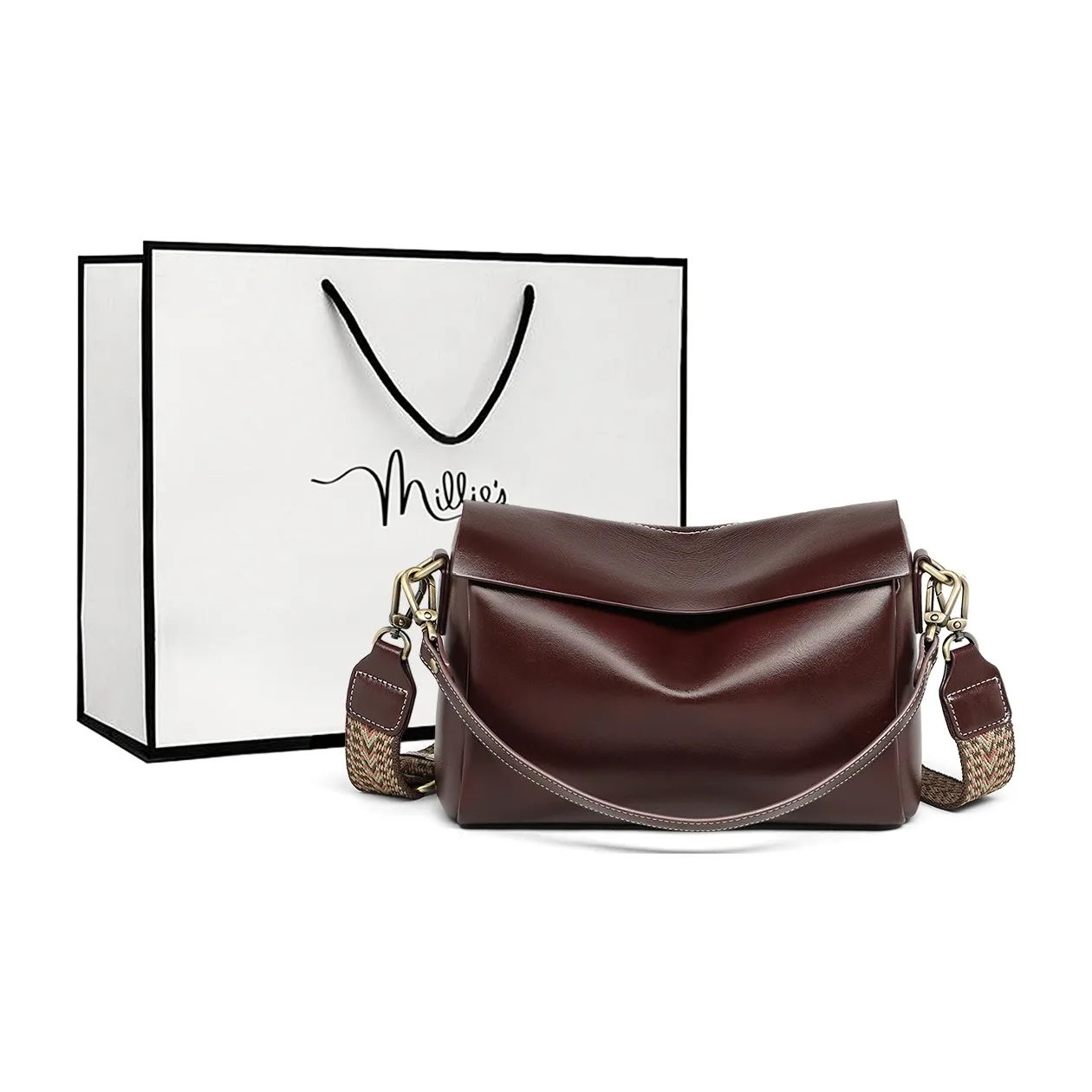 MILLIE'S Корова Кожа Сумка Сумка через плечо Сумка через плечо Стандартная Женская Виноградный Черный