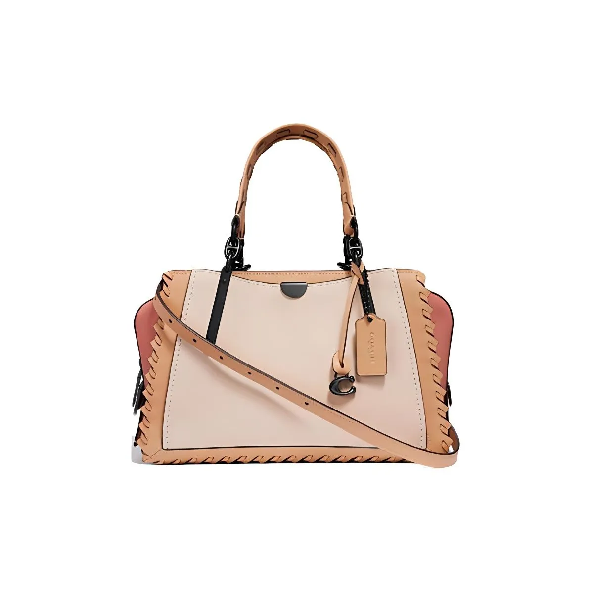 coach Midnight Dreamer Lockstitch Leather Cow Leather Shoulder Bag Crossbody Bag Handbag Medium Size Women's Beige & Orange Pink