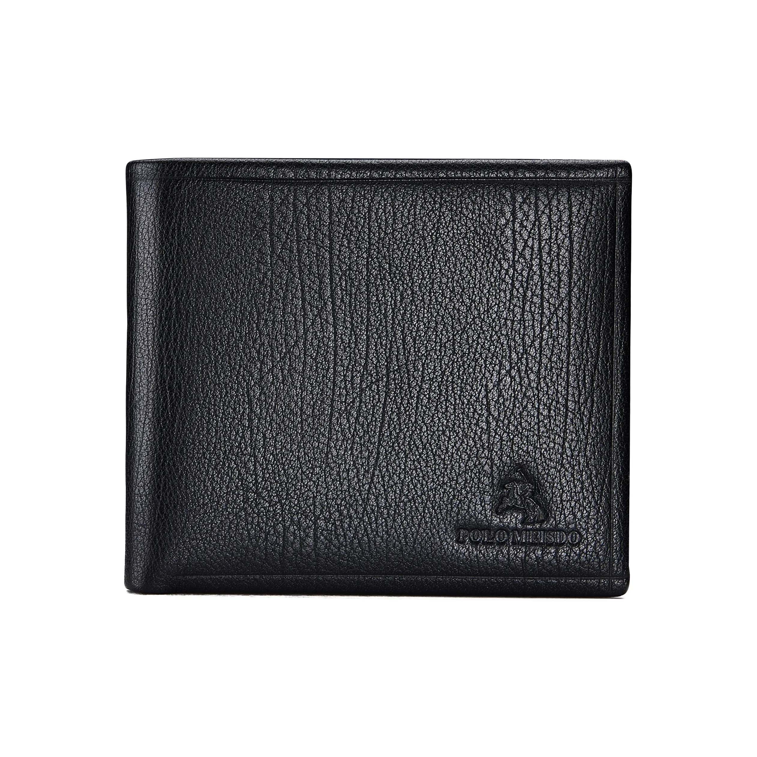 POLOMEISDO Top Grain Cow Leather Men's Wallet Men's Black Writing Greeting Card And Printing Photos For Free
