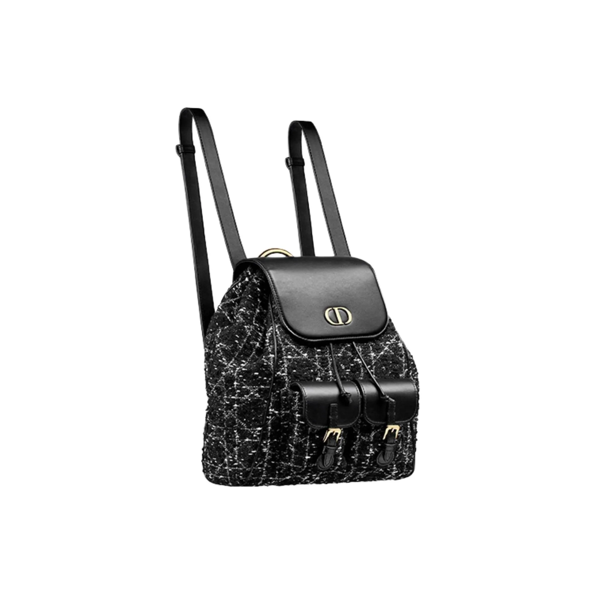DIOR Caro Cotton Backpack Medium Size Women's Black