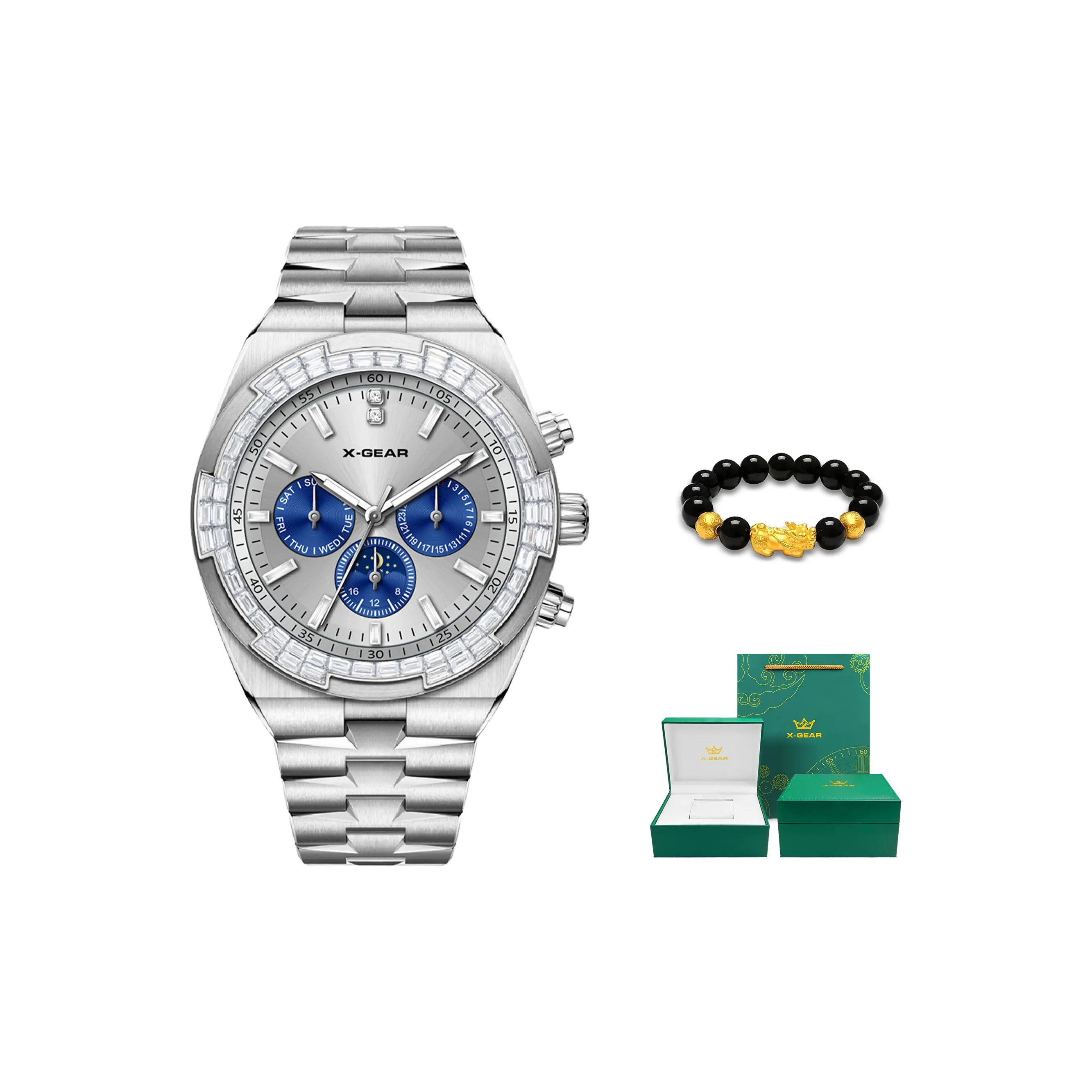 X Шестерня Автоматический Механический Механизм Ремешок из Нержавеющей Стали Часы Мужские Серебристый Циферблат