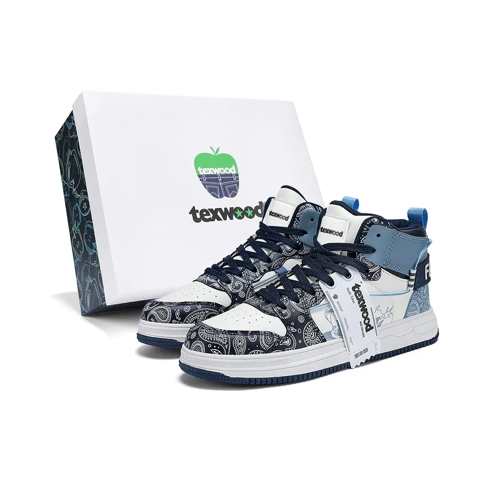 TEXWOOD Chinese Style Blue and White Porcelain Collection Высокие Кроссовки для скейтбординга Мужские