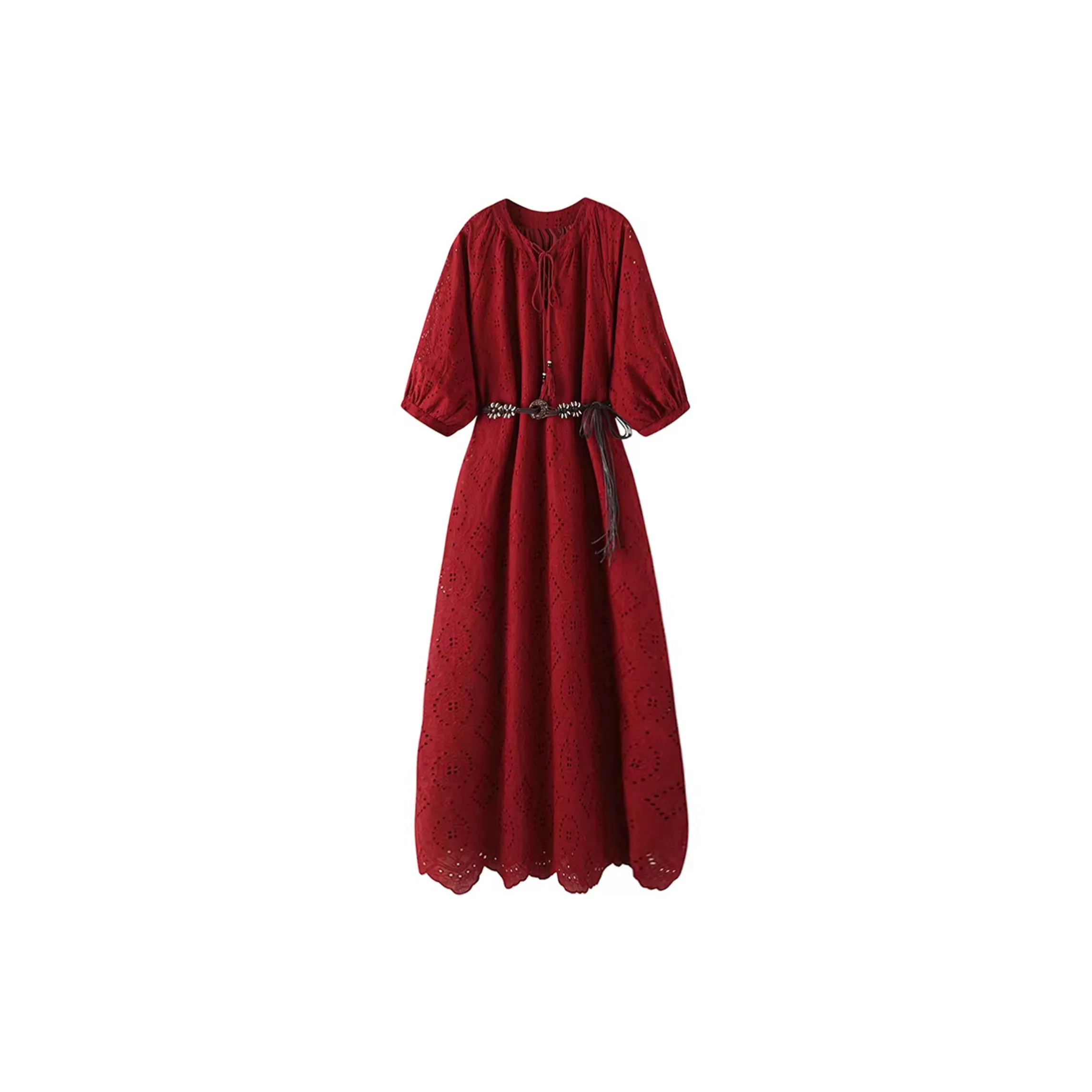 Wbwq Long Sleeved Dress Women's Maroon