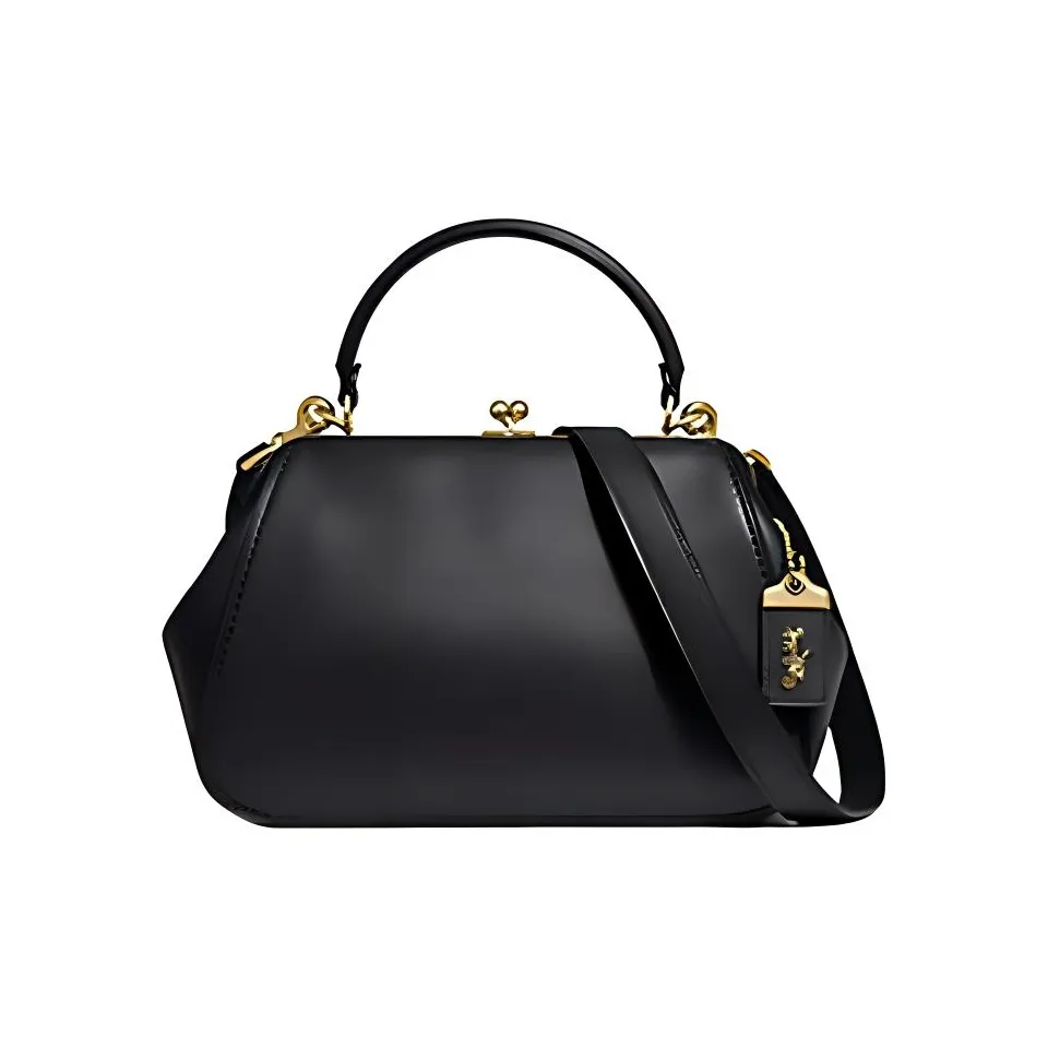 COACH Frame Leather Handbag Shoulder Bag Crossbody Bag Large Size Women's Black