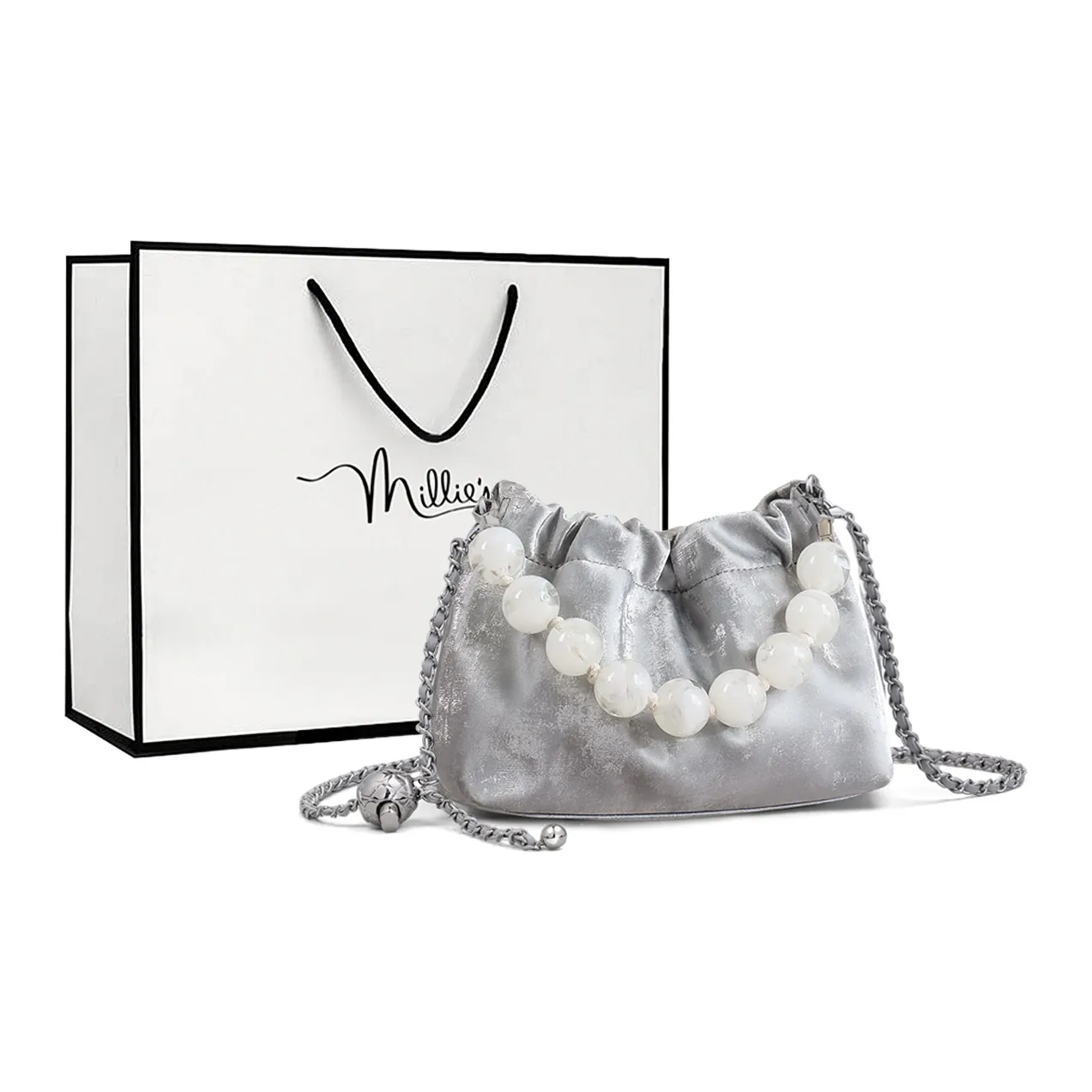 MILLIE'S Корова Кожа Ведрообразная Сумка Сумка на плечо Сумка через плечо Сумка стандартная Women's Silver