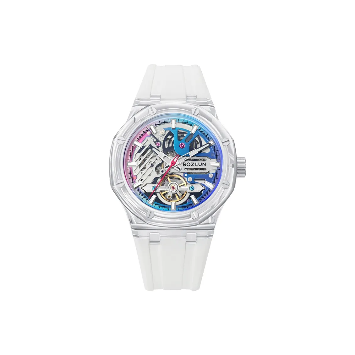 BOZLUN Phantom Collection Acrylic Transparent Caseback Automatic Mechanical Movement Unisex Cut Out Dial