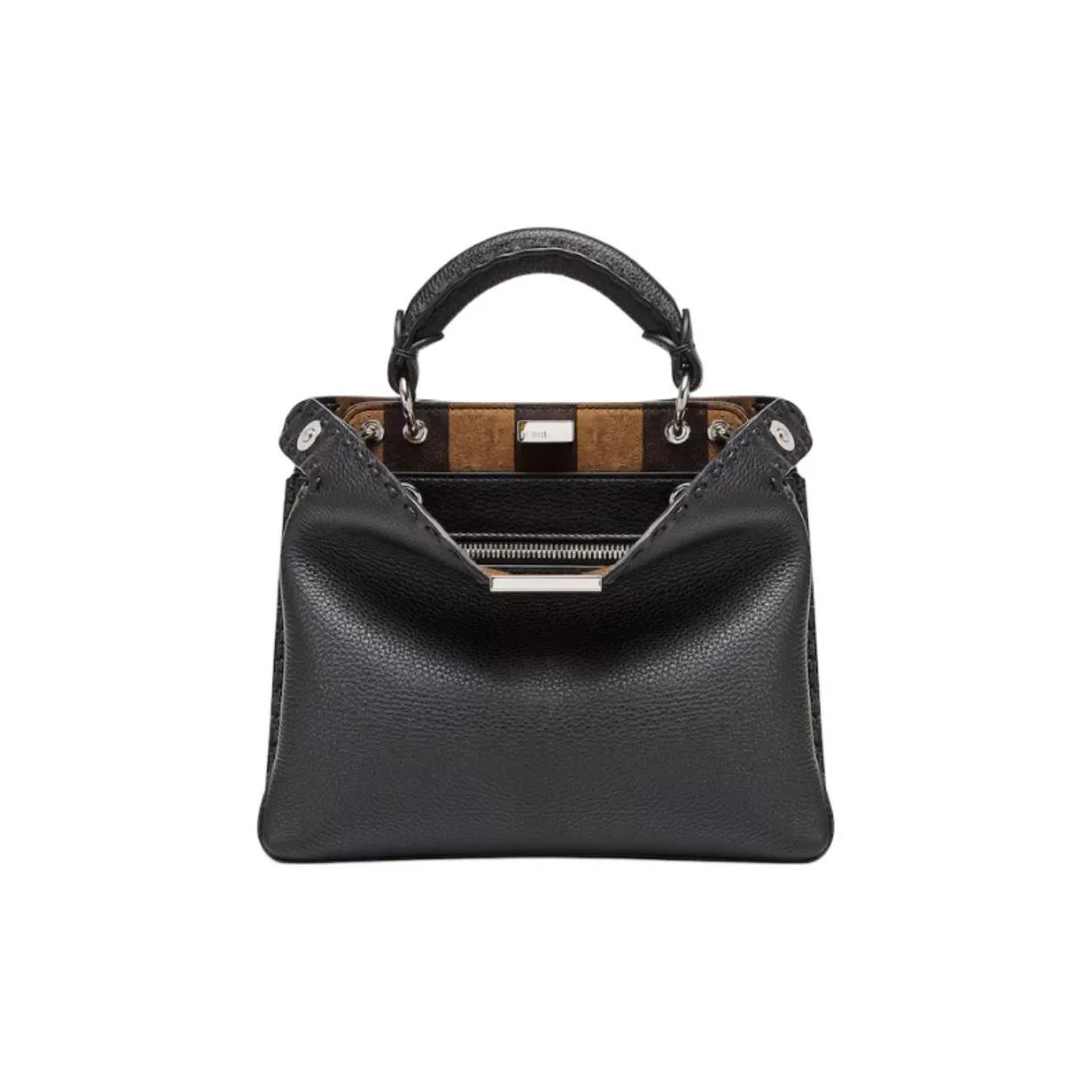 FENDI SelleriaPeekaboo Leather Handbag Small Size Men's Black